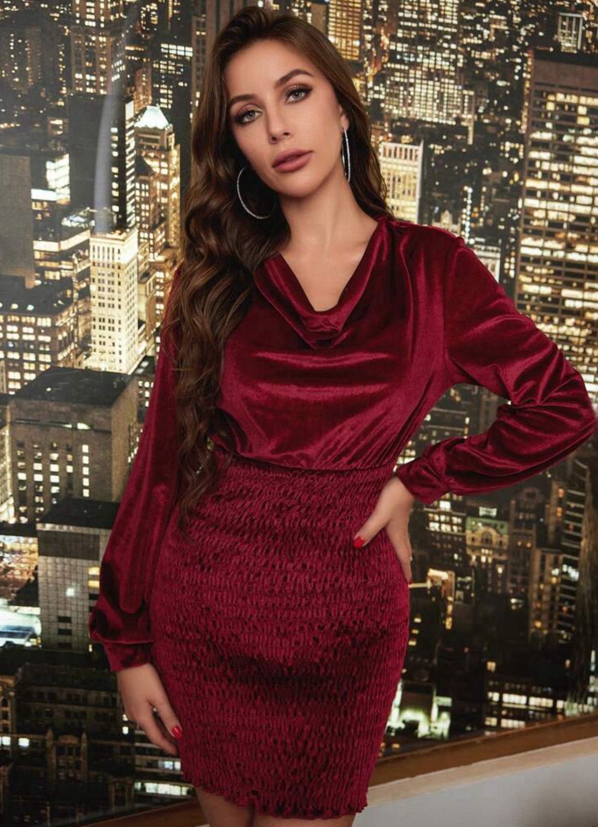 Size M Homecoming Long Sleeve Velvet Burgundy Red Cocktail Dress on Queenly