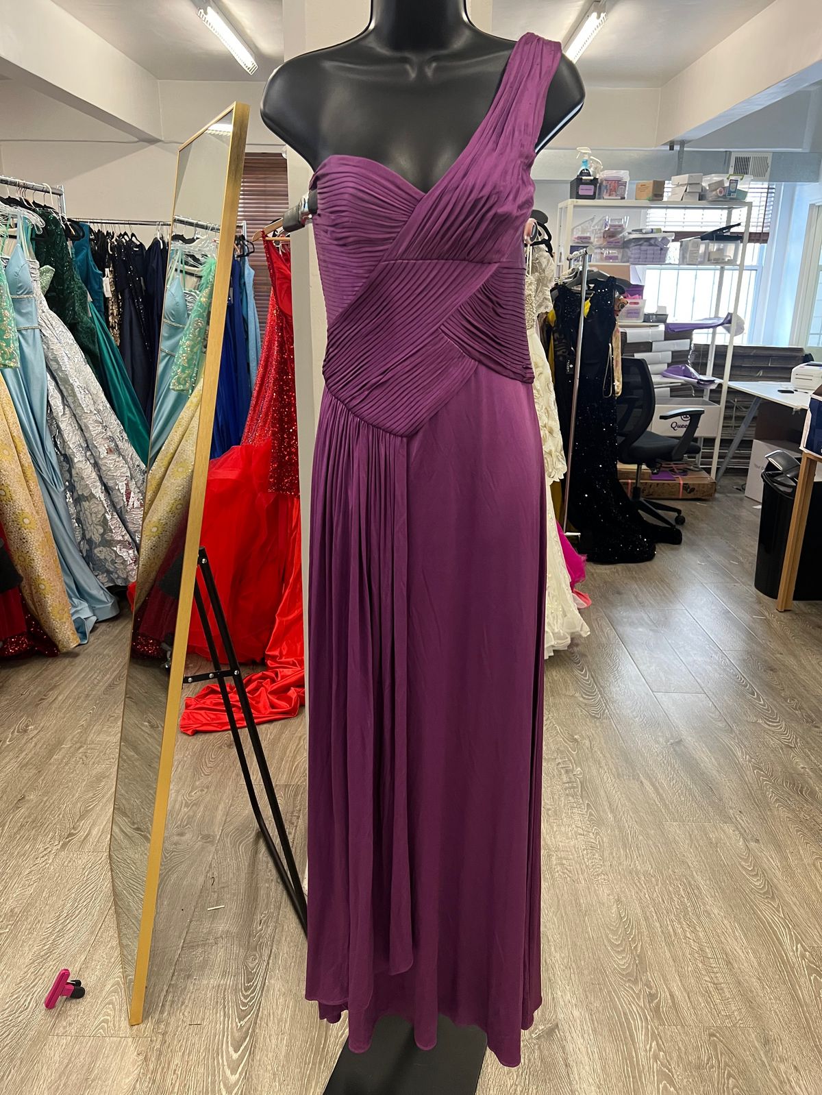 Style 20052 BCBG Size M Prom One Shoulder Purple Floor Length Maxi on Queenly