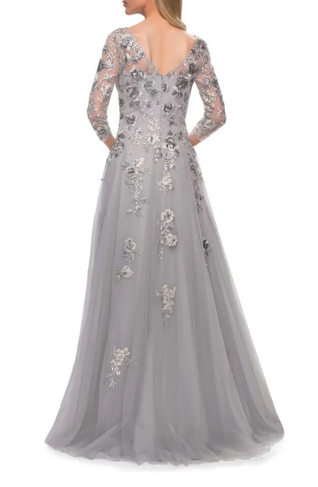 La Femme Size 12 Lace Silver A-line Dress on Queenly