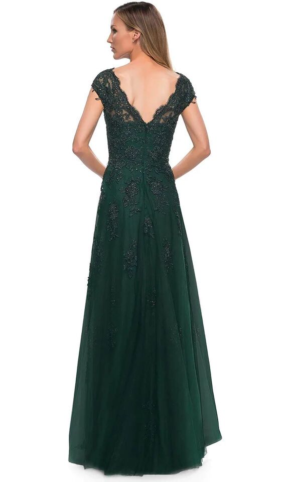La Femme Size 10 Cap Sleeve Lace Emerald Green A-line Dress on Queenly