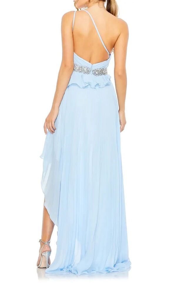 Mac Duggal Size 4 One Shoulder Sequined Blue Side Slit Dress on Queenly