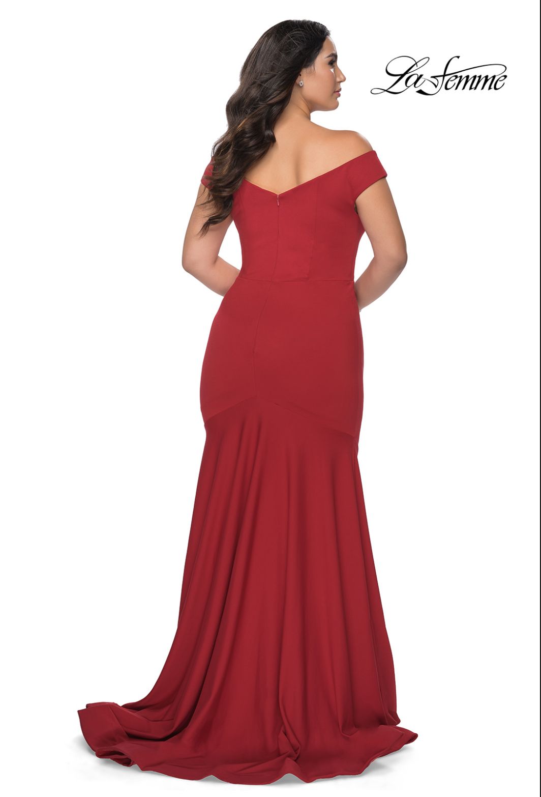 Style 28963 La Femme Size 12 Off The Shoulder Red Mermaid Dress on Queenly
