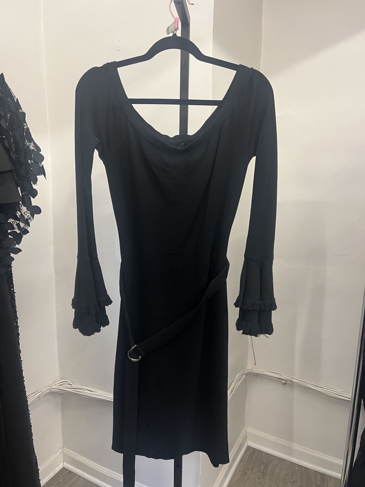 Style B3995-3 Wow Couture Size L Long Sleeve Black Cocktail Dress on Queenly