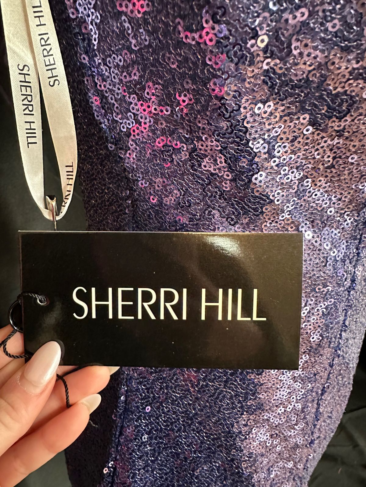 Style 55103 Sherri Hill Size 8 One Shoulder Purple Cocktail Dress on Queenly
