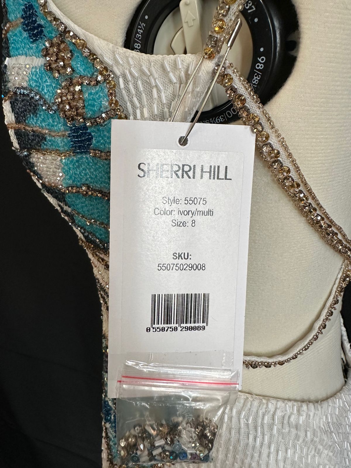 Style 55075 Sherri Hill Size 8 Plunge Blue Cocktail Dress on Queenly