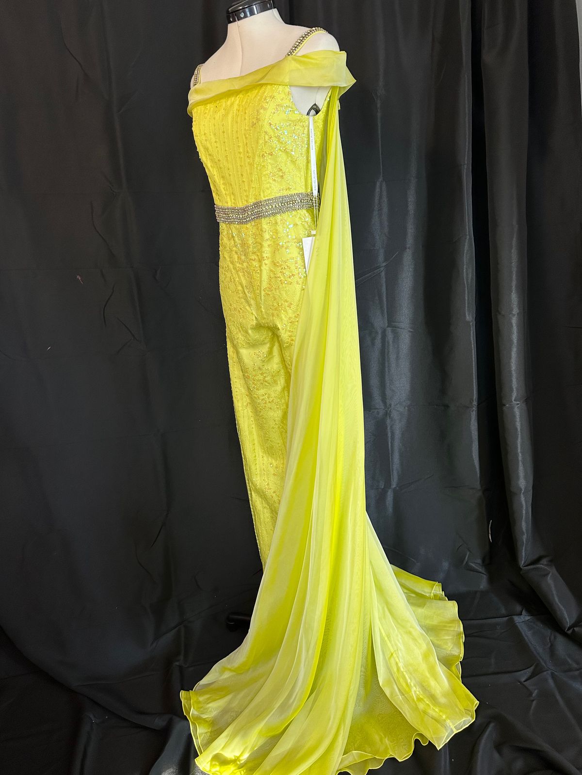 Style 10023 Sherri Hill Girls Size 14 Yellow Dress With Train on Queenly