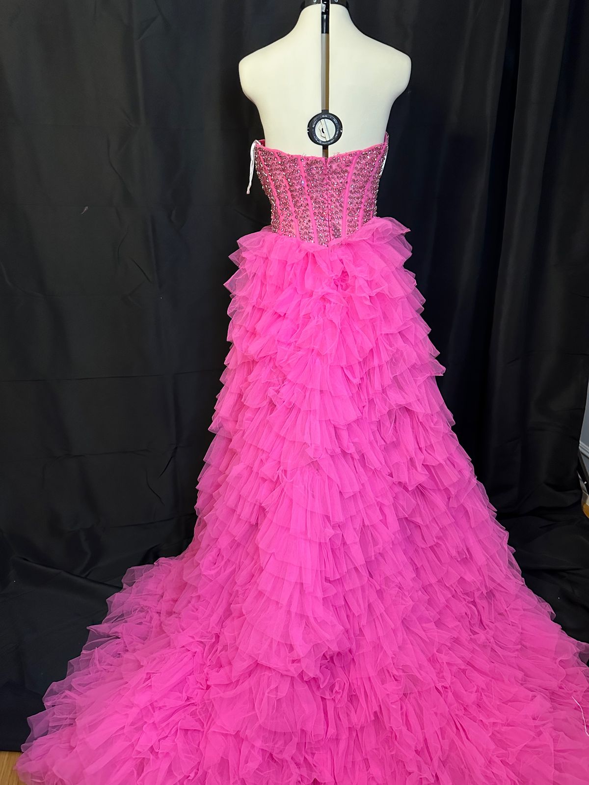 Style 54908 Sherri Hill Size 10 Prom Strapless Hot Pink Dress With Train on Queenly