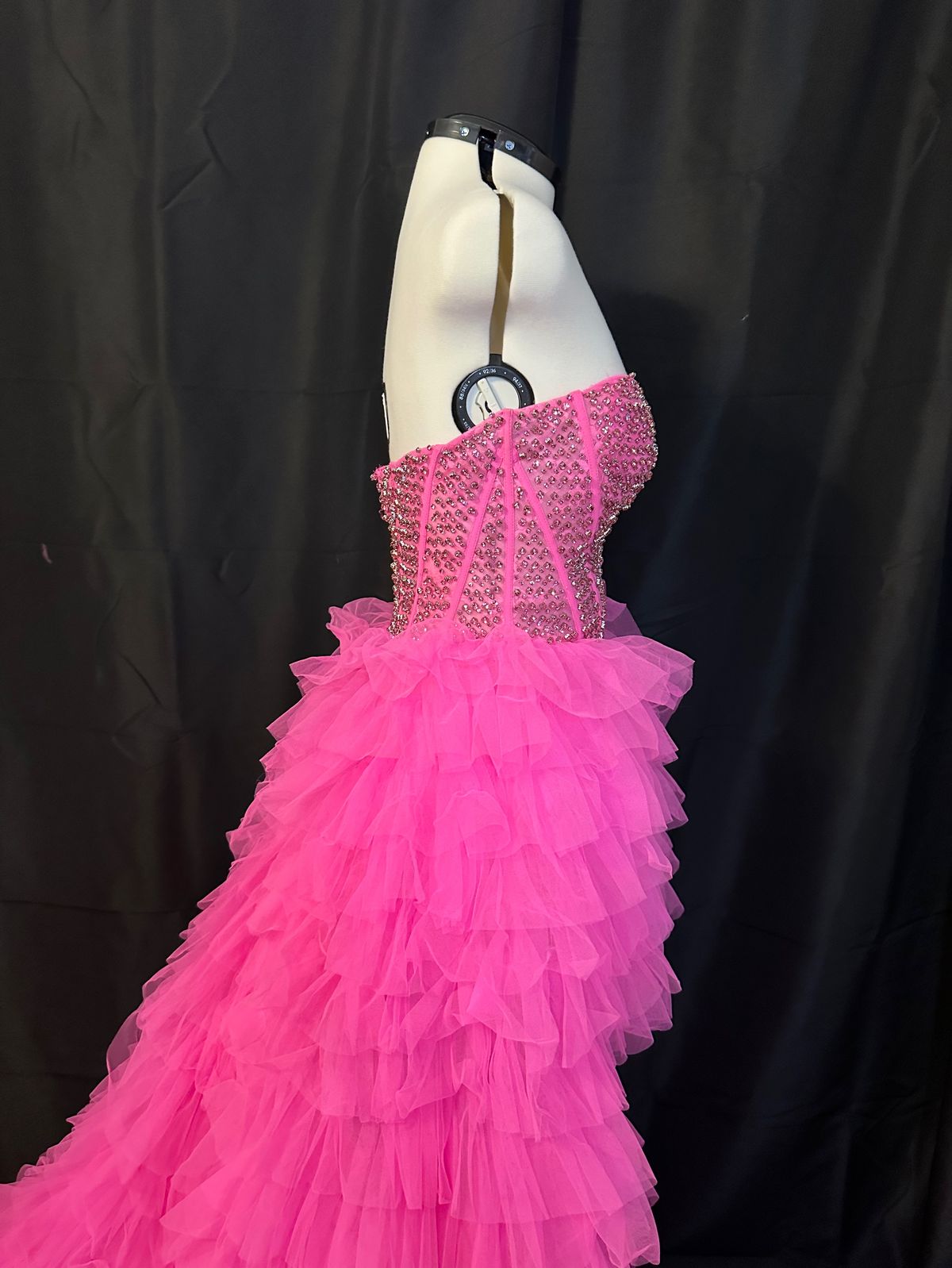 Style 54908 Sherri Hill Size 10 Prom Strapless Hot Pink Dress With Train on Queenly