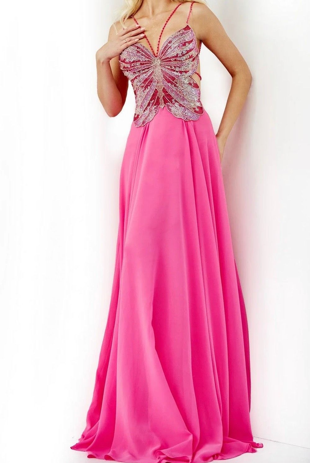 Style JV000297 Jovani Size 6 Prom Plunge Pink A-line Dress on Queenly