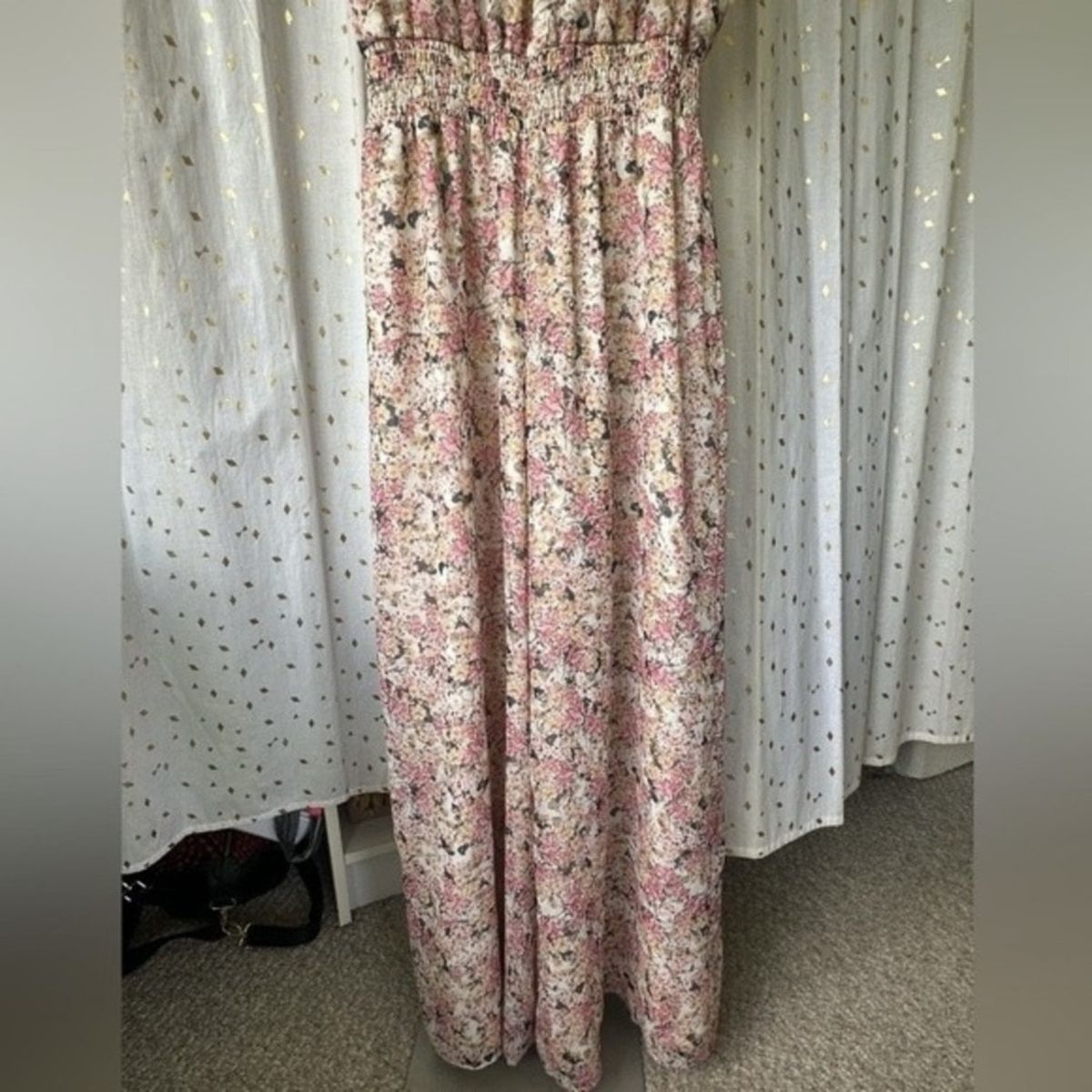 1 State Size L High Neck Floral Pink Formal Jumpsuit on Queenly