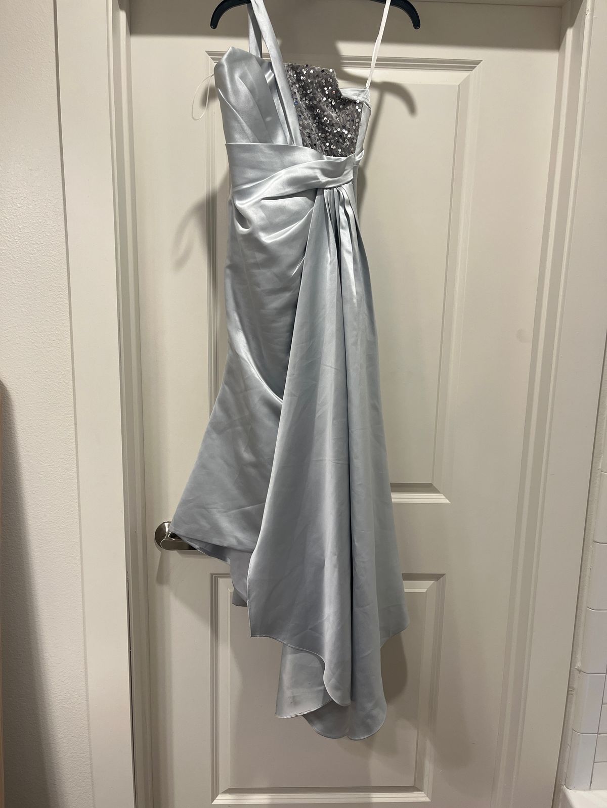 Custom Girls Size 7 Pageant One Shoulder Silver Floor Length Maxi on Queenly