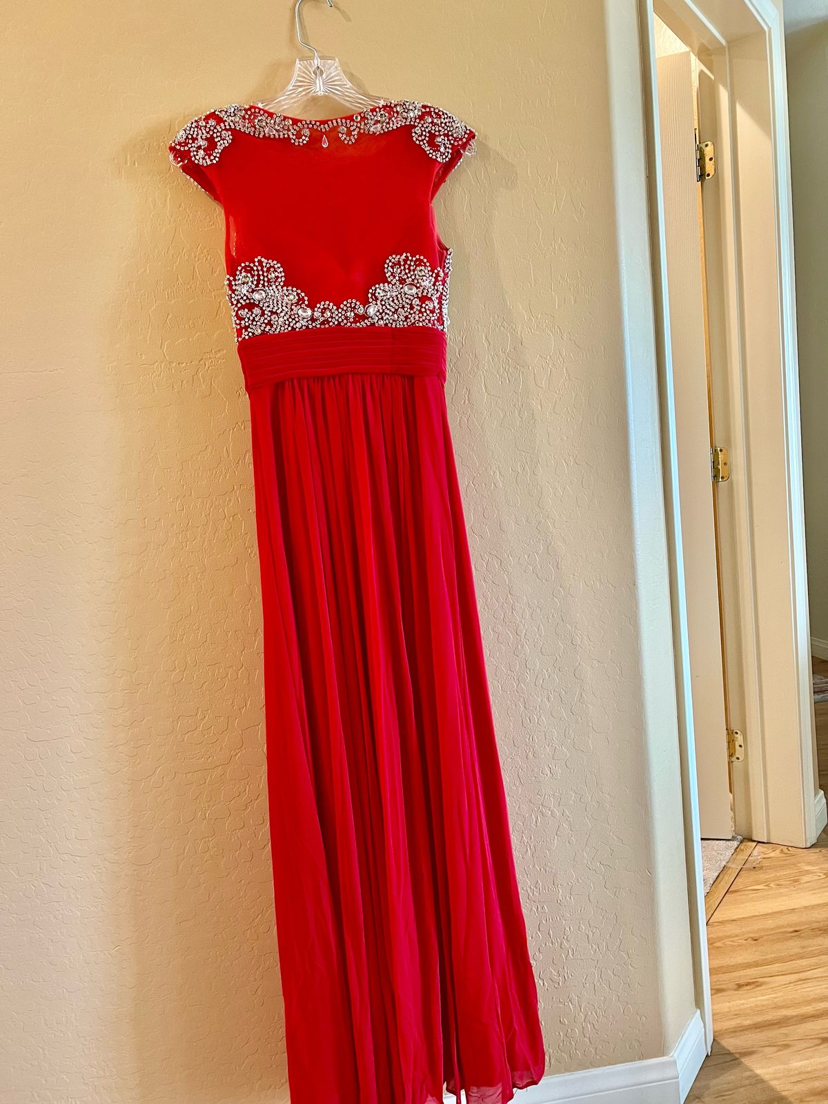 Jovani Size 2 Prom Cap Sleeve Red Floor Length Maxi on Queenly