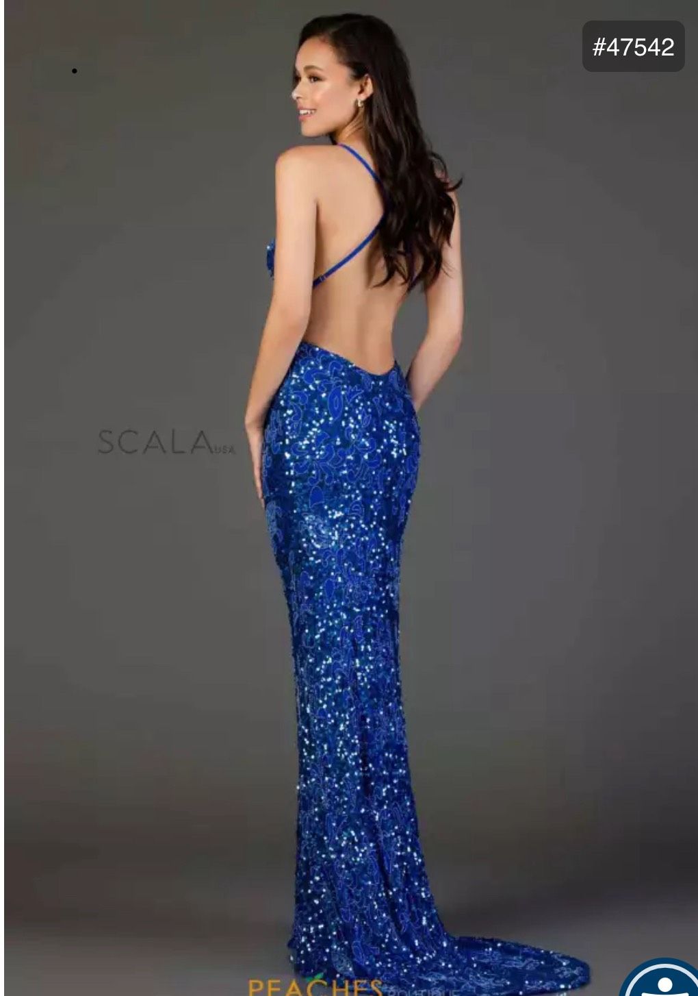 Style 158402 Scala Size 2 Prom Plunge Blue Floor Length Maxi on Queenly