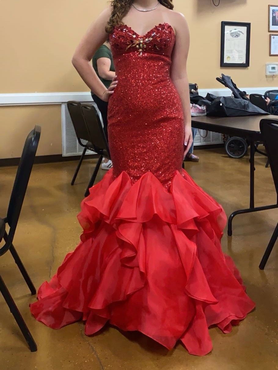 Style 2136 Clarisse Size 2 Prom Strapless Red Mermaid Dress on Queenly