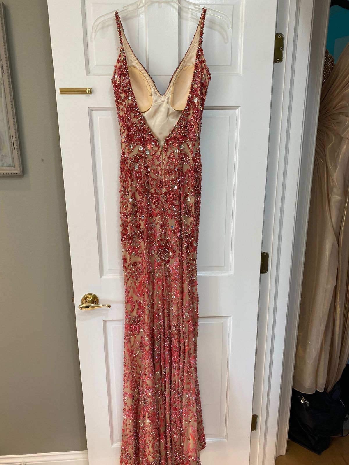 Sherri Hill Size 6 Prom Plunge Sequined Coral Floor Length Maxi on Queenly
