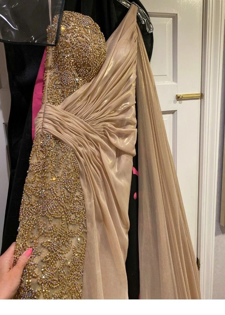 Jovani Couture Size 6 Pageant One Shoulder Gold Floor Length Maxi on Queenly