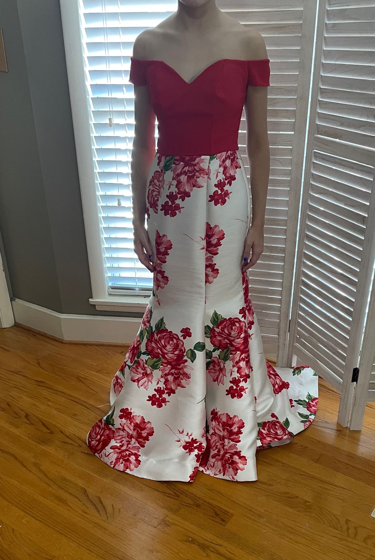 B. Darlin Size 2 Prom Off The Shoulder Red Mermaid Dress on Queenly