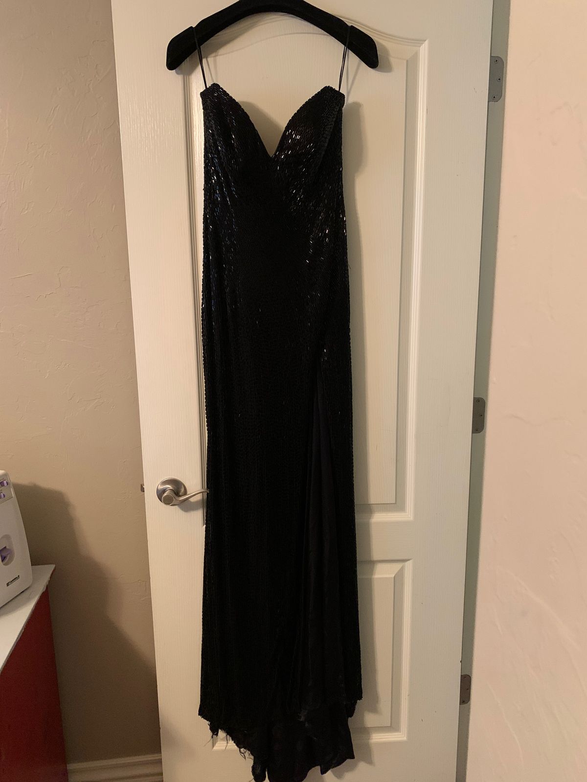 Style C Sherri Hill Size 6 Pageant Strapless Black Floor Length Maxi on Queenly