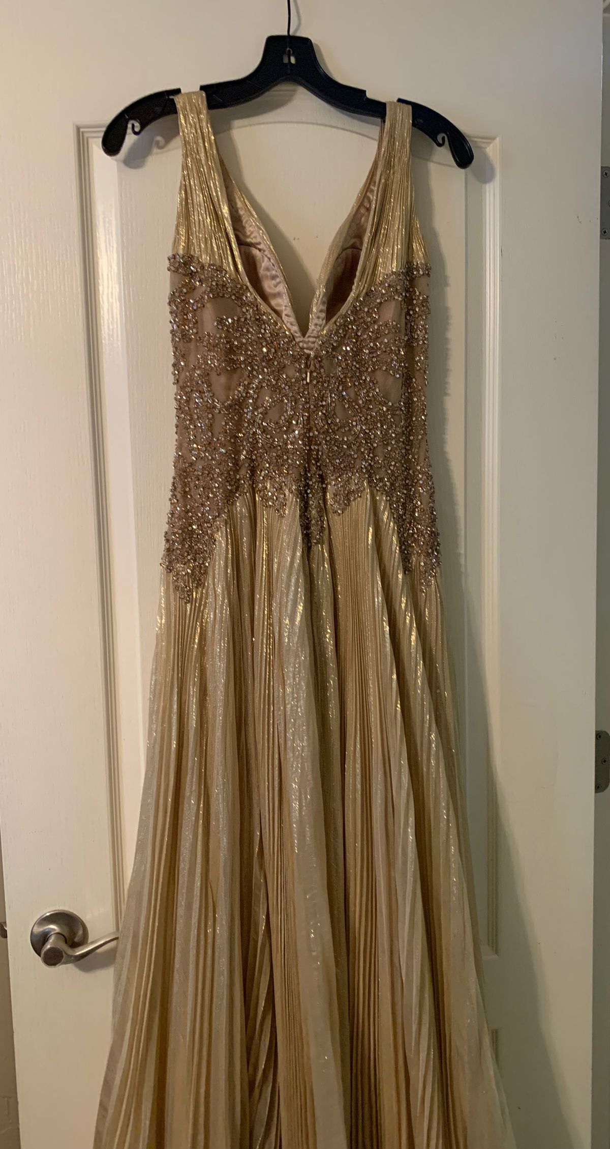 Sherri Hill Size 6 Prom Plunge Sheer Nude Floor Length Maxi on Queenly