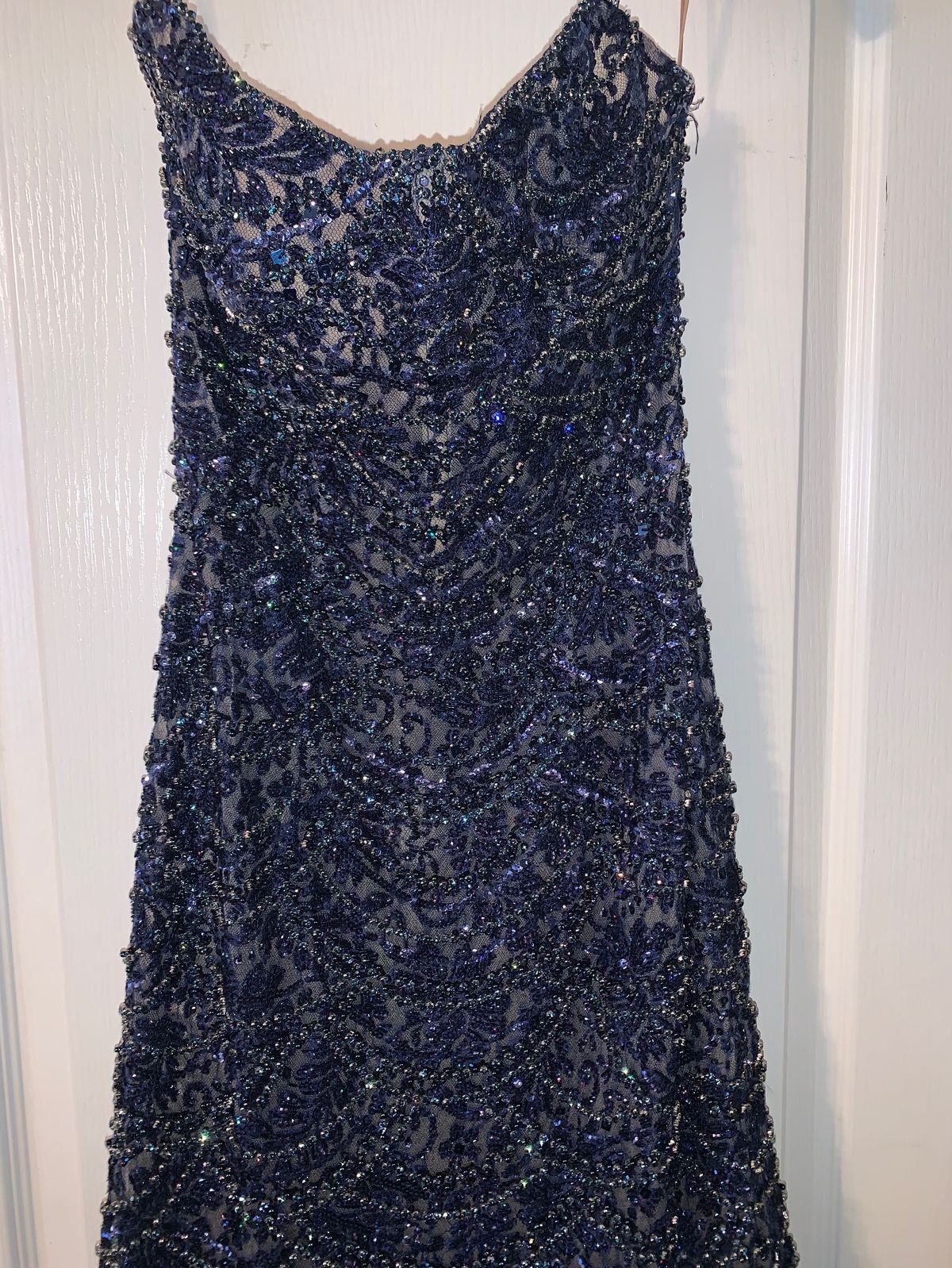 Sherri Hill Size 6 Pageant Strapless Sheer Navy Blue Mermaid Dress on Queenly