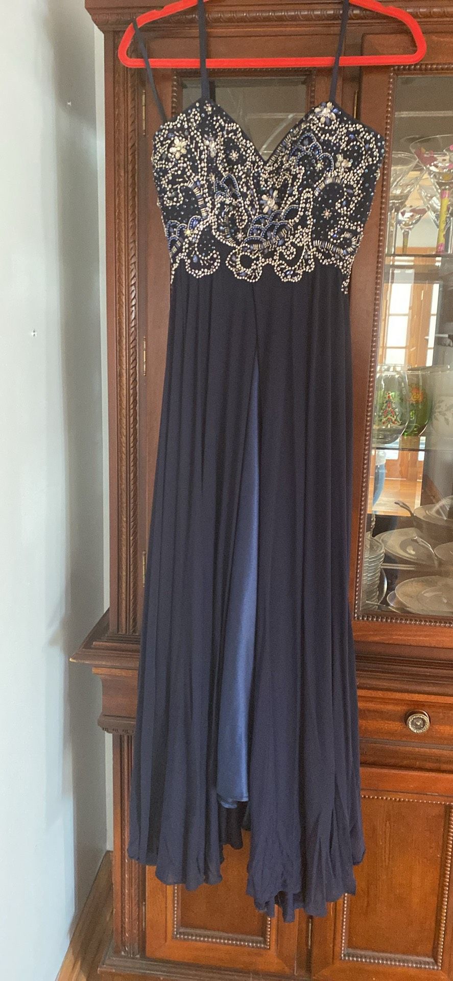 Size 4 Prom Plunge Blue Floor Length Maxi on Queenly