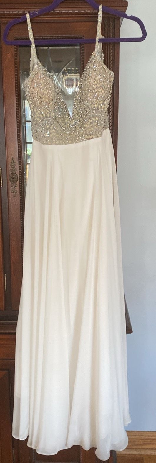 Jovani Size 2 Prom Plunge White Floor Length Maxi on Queenly