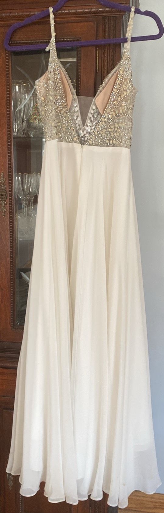 Jovani Size 2 Prom Plunge White Floor Length Maxi on Queenly