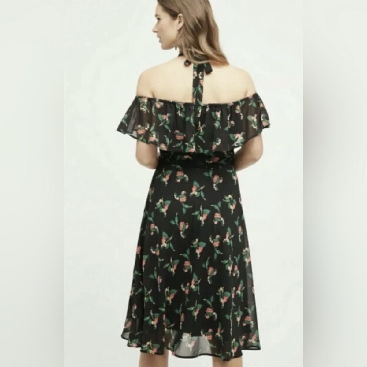 Anthropologie Size 14 Off The Shoulder Floral Black Cocktail Dress on Queenly