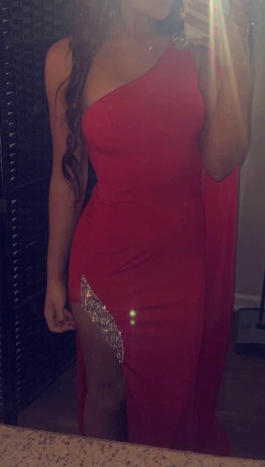 Style 07917 Jovani Size 0 Prom One Shoulder Red Side Slit Dress on Queenly