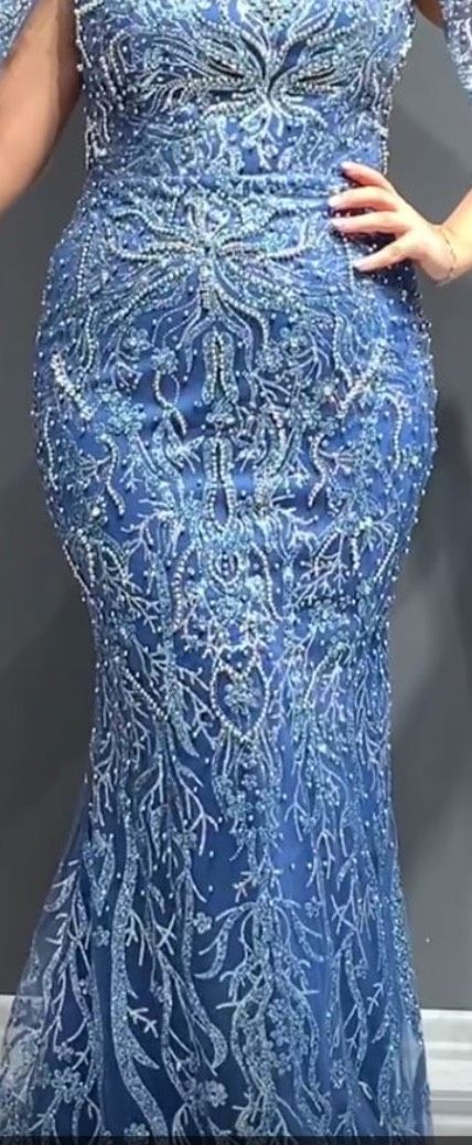 Feiro Size 10 Long Sleeve Blue Mermaid Dress on Queenly
