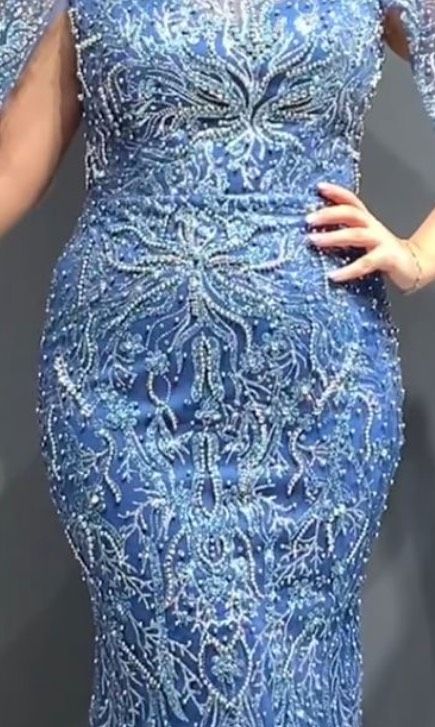 FIERO Size 8 Long Sleeve Blue Mermaid Dress on Queenly