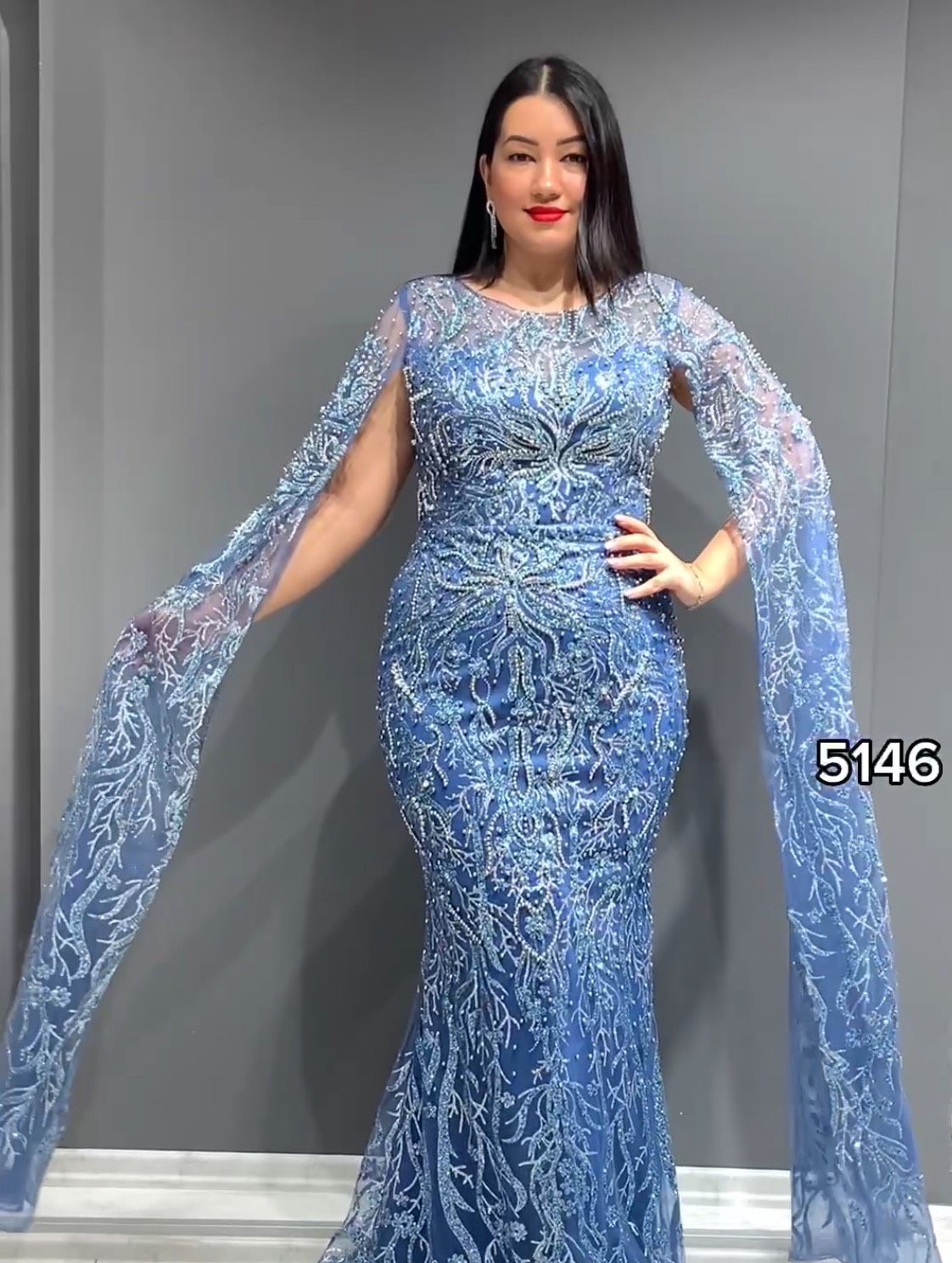 FIERO Size 8 Long Sleeve Blue Mermaid Dress on Queenly