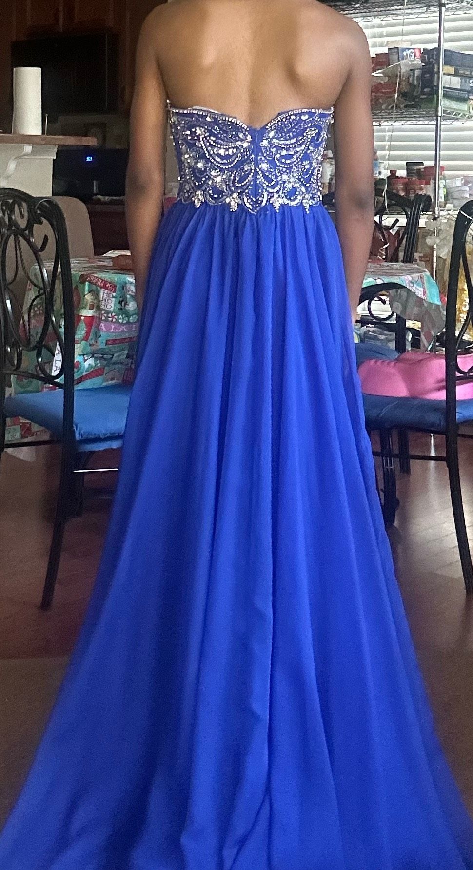 Size 2 Strapless Blue Dress With Train on Queenly
