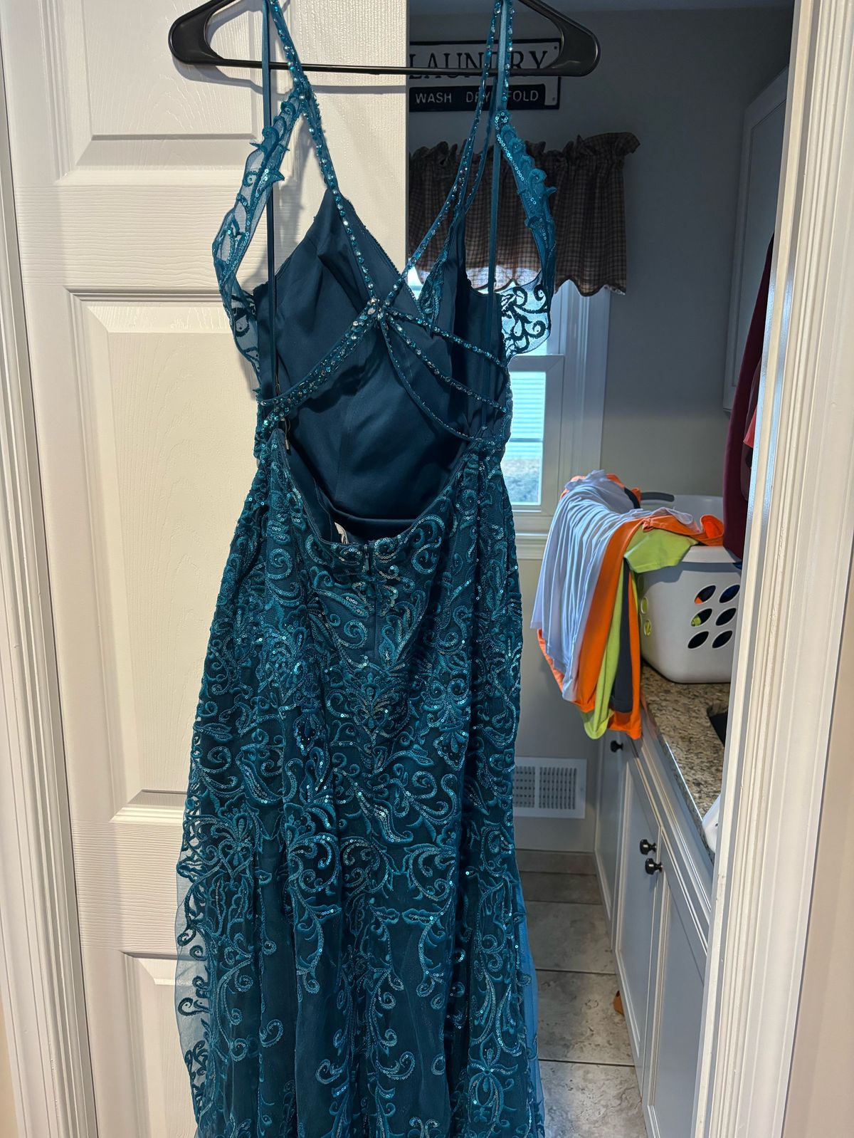 Size 10 Prom Plunge Blue A-line Dress on Queenly