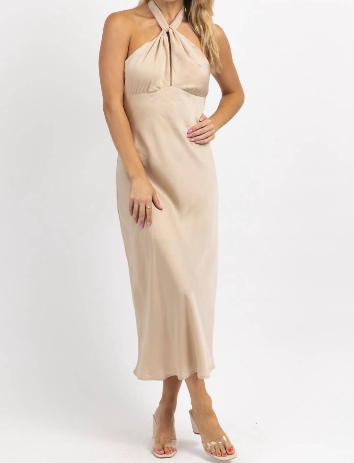 Style 1-1218976291-3236 LE LIS Size S Halter Nude Floor Length Maxi on Queenly