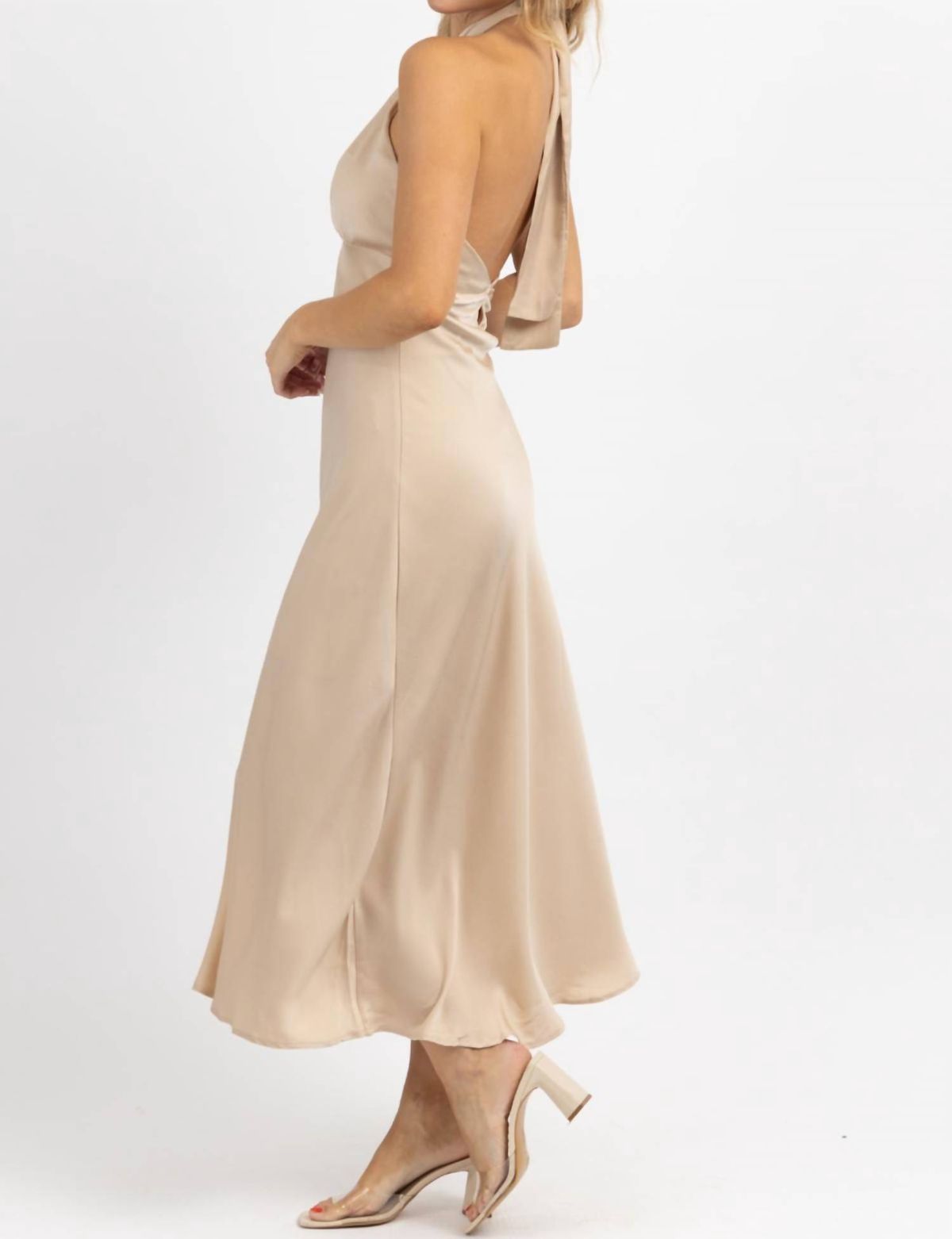 Style 1-1218976291-3236 LE LIS Size S Halter Nude Floor Length Maxi on Queenly