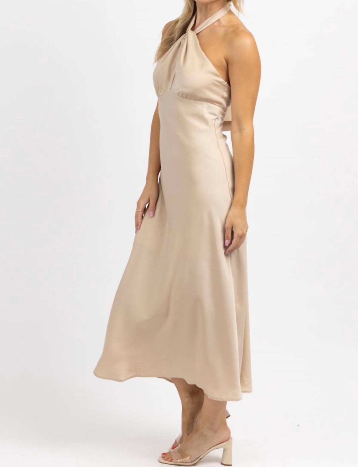 Style 1-1218976291-3855 LE LIS Size XS Halter Nude Floor Length Maxi on Queenly