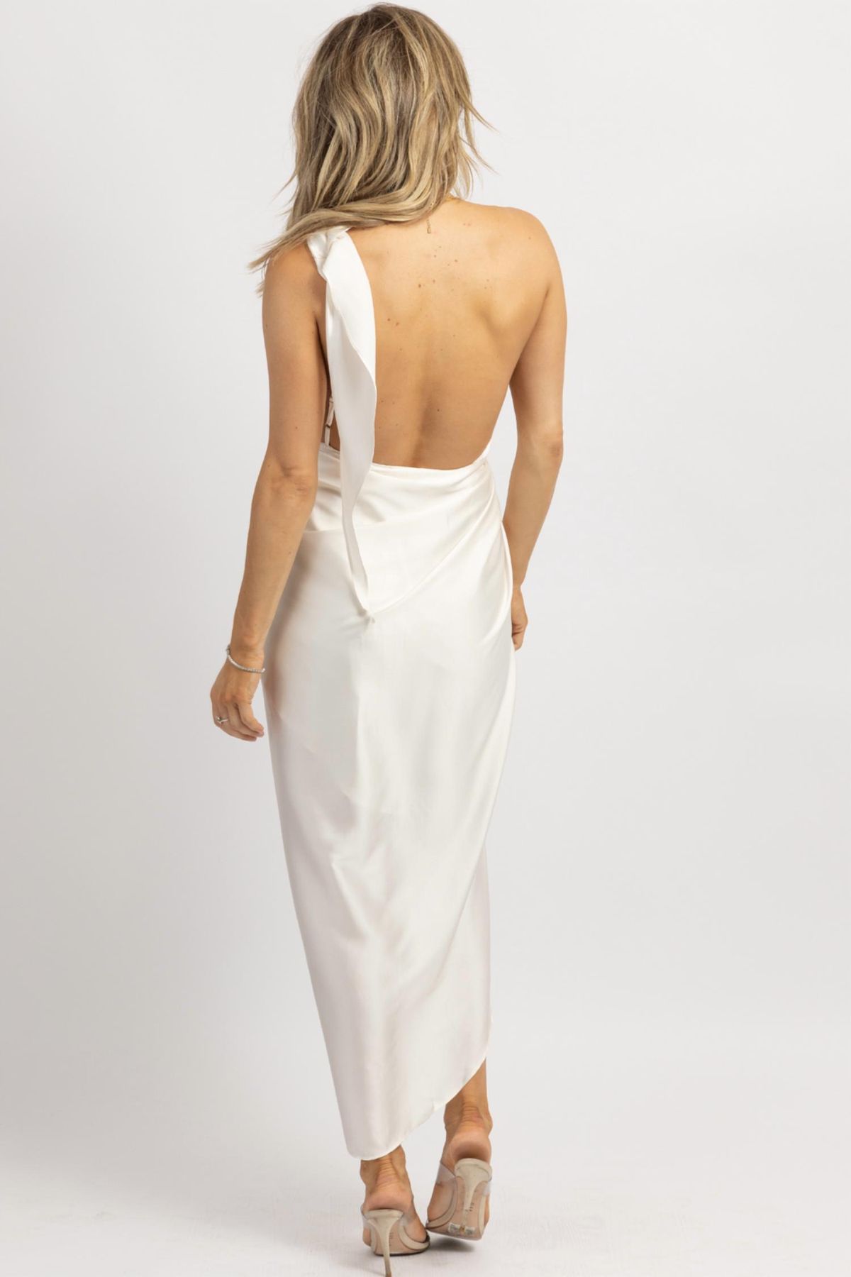 Style 1-1260488618-2696 LUXXEL Size L One Shoulder White Side Slit Dress on Queenly