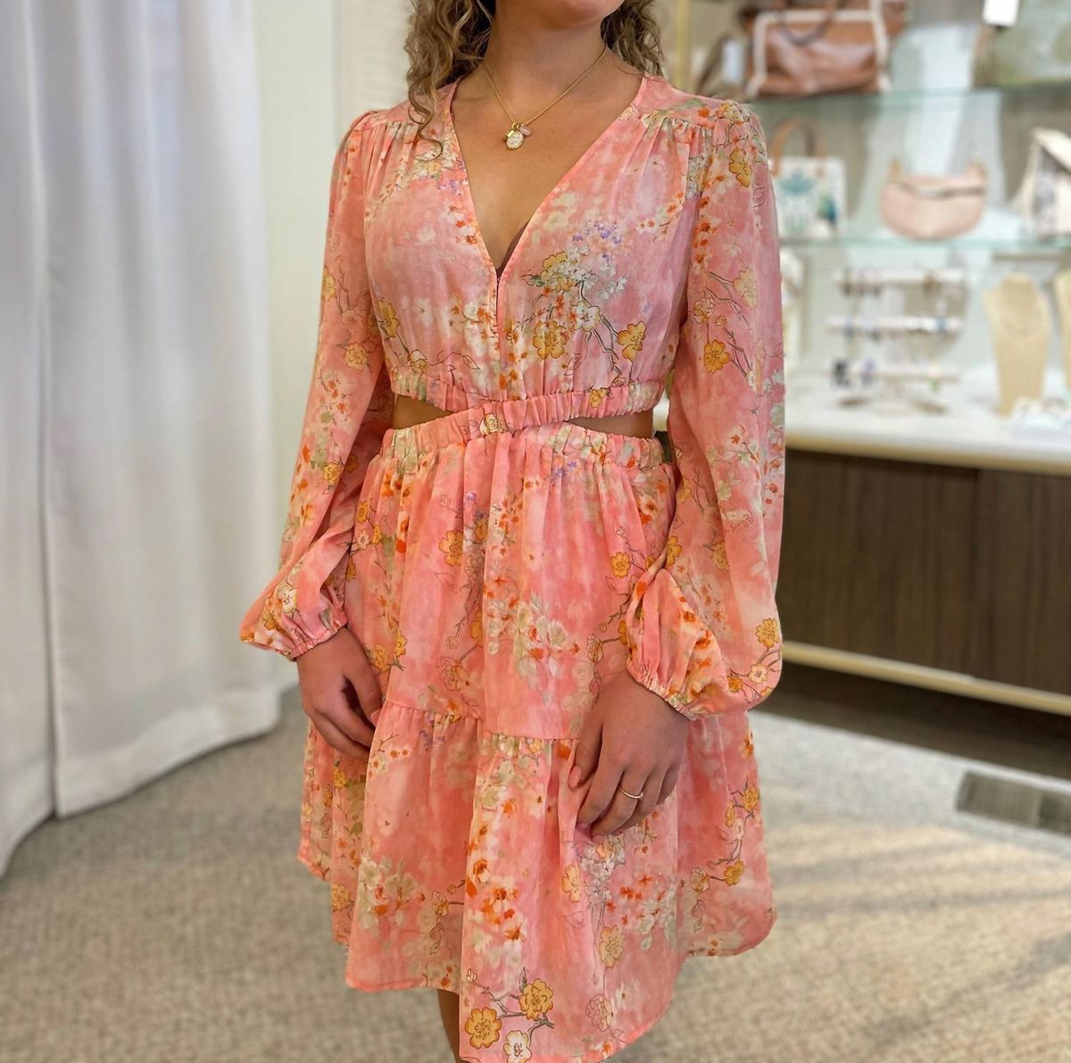 Style 1-1453776008-2696 entro Size L Long Sleeve Floral Pink Cocktail Dress on Queenly