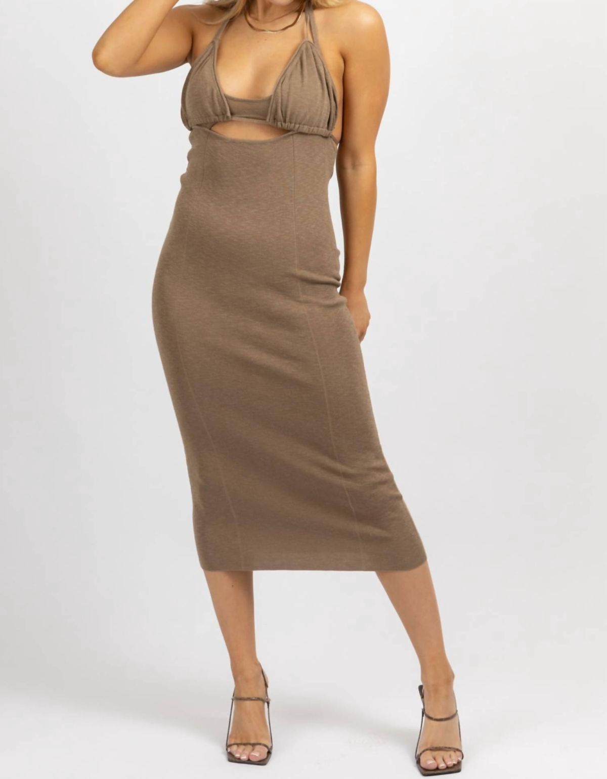 Style 1-1715308028-2696 MABLE Size L Halter Brown Cocktail Dress on Queenly