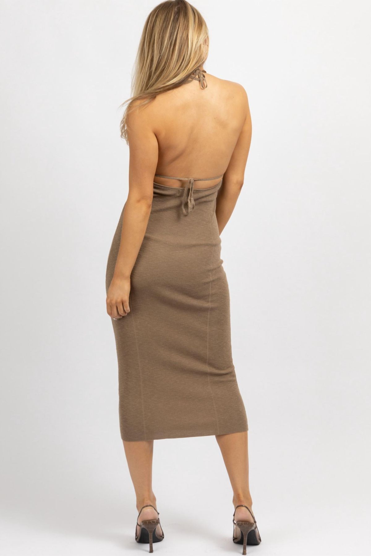 Style 1-1715308028-2696 MABLE Size L Halter Brown Cocktail Dress on Queenly