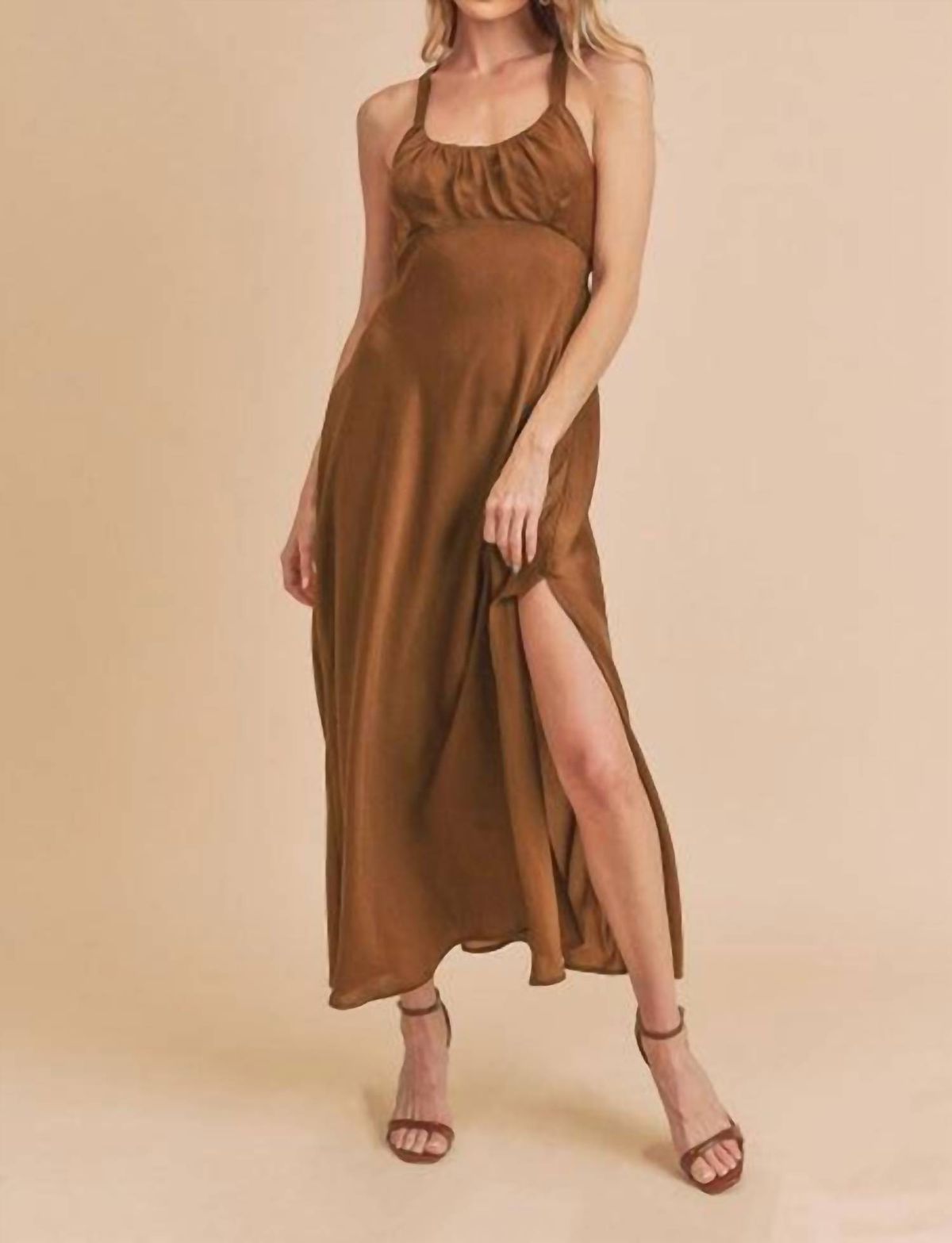 Style 1-1731361811-2791 AEMI + CO Size L Brown Side Slit Dress on Queenly