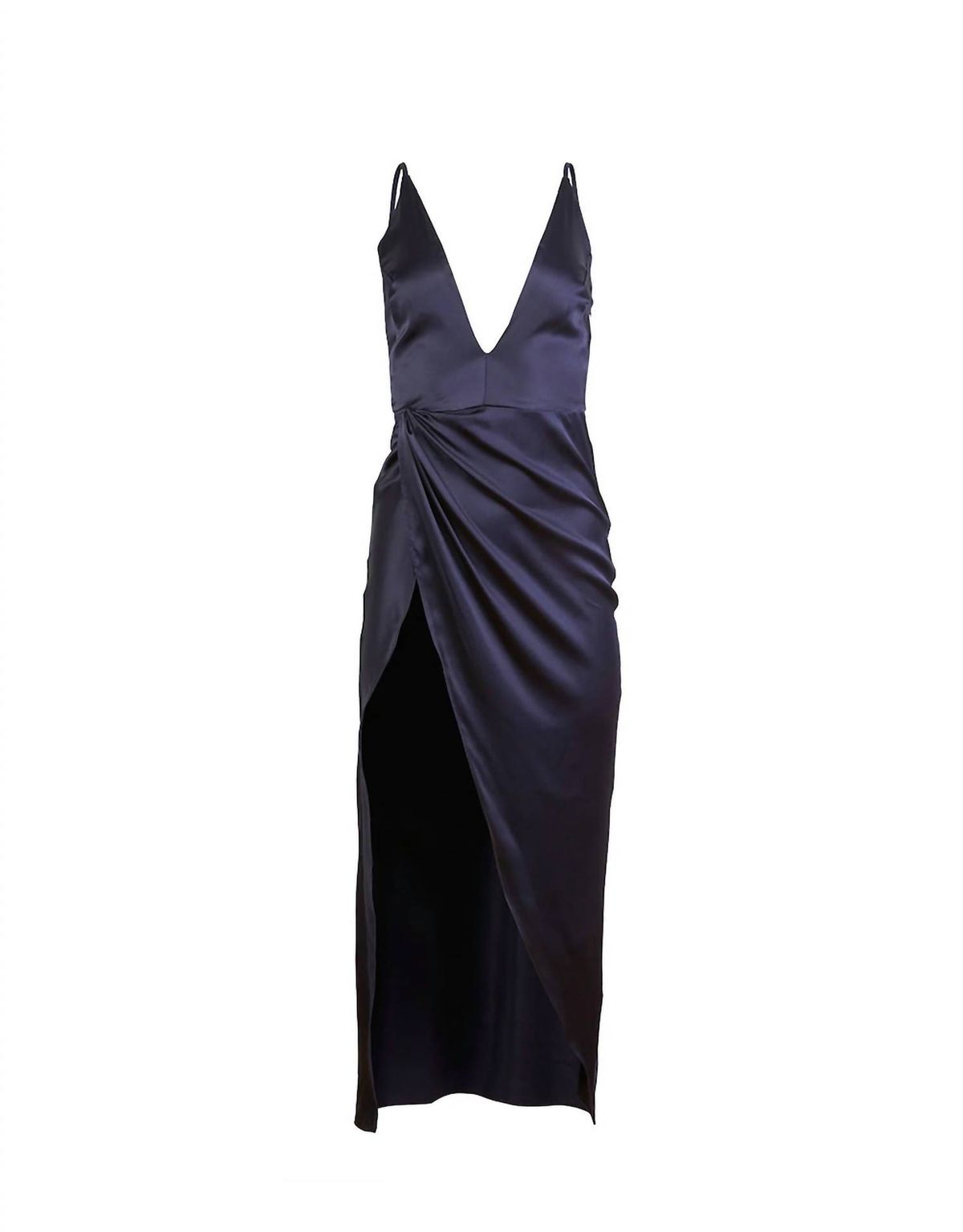 Style 1-201478577-3855 Fleur Du Mal Size XS Plunge Satin Blue Side Slit Dress on Queenly