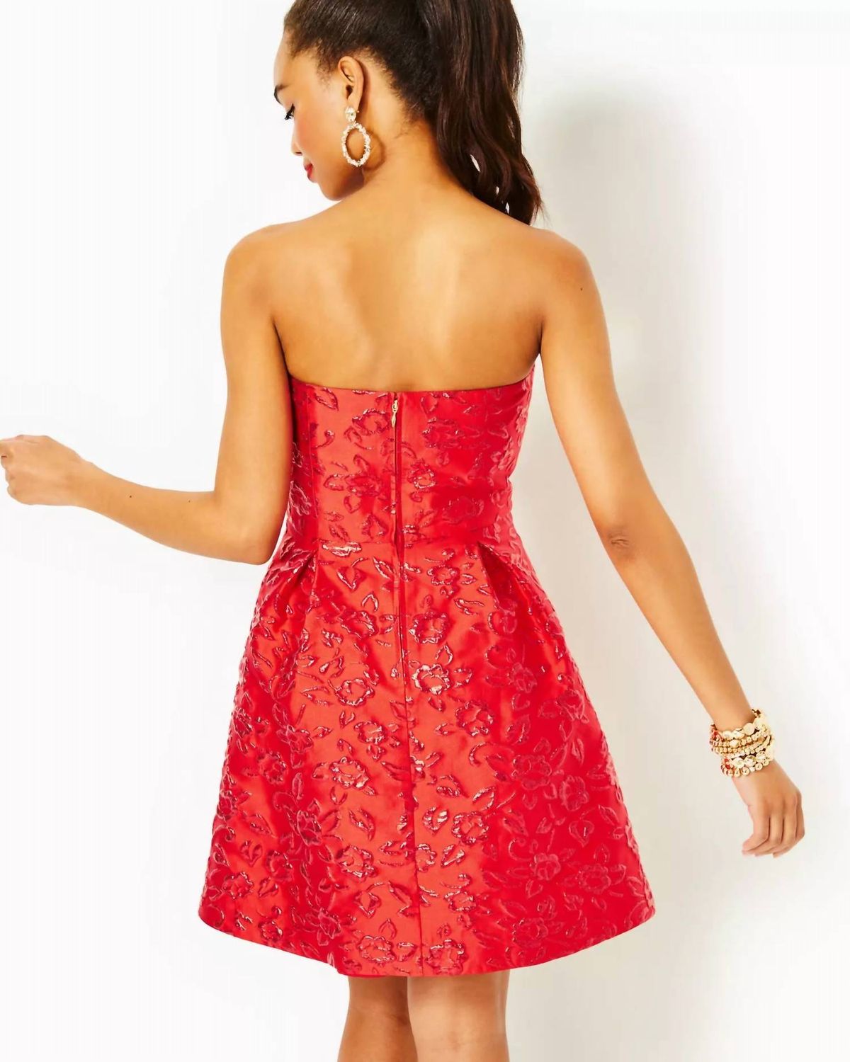 Style 1-2122127544-2168 Lilly Pulitzer Size 8 Strapless Floral Red Cocktail Dress on Queenly