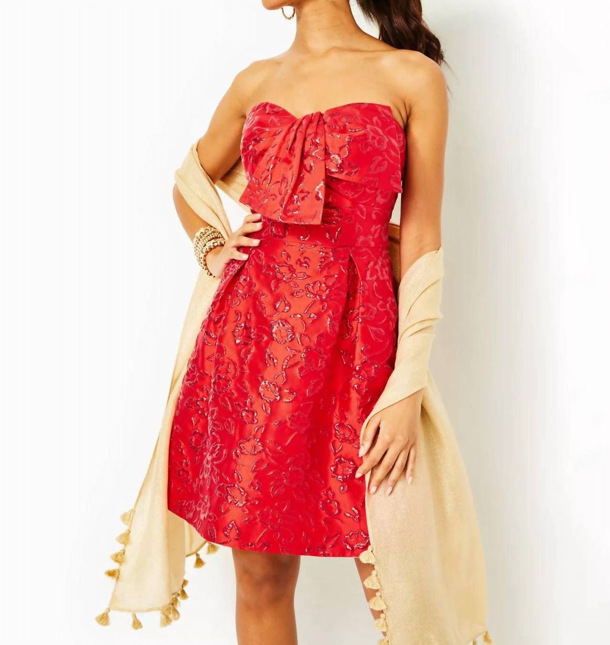 Style 1-2122127544-2168 Lilly Pulitzer Size 8 Strapless Floral Red Cocktail Dress on Queenly