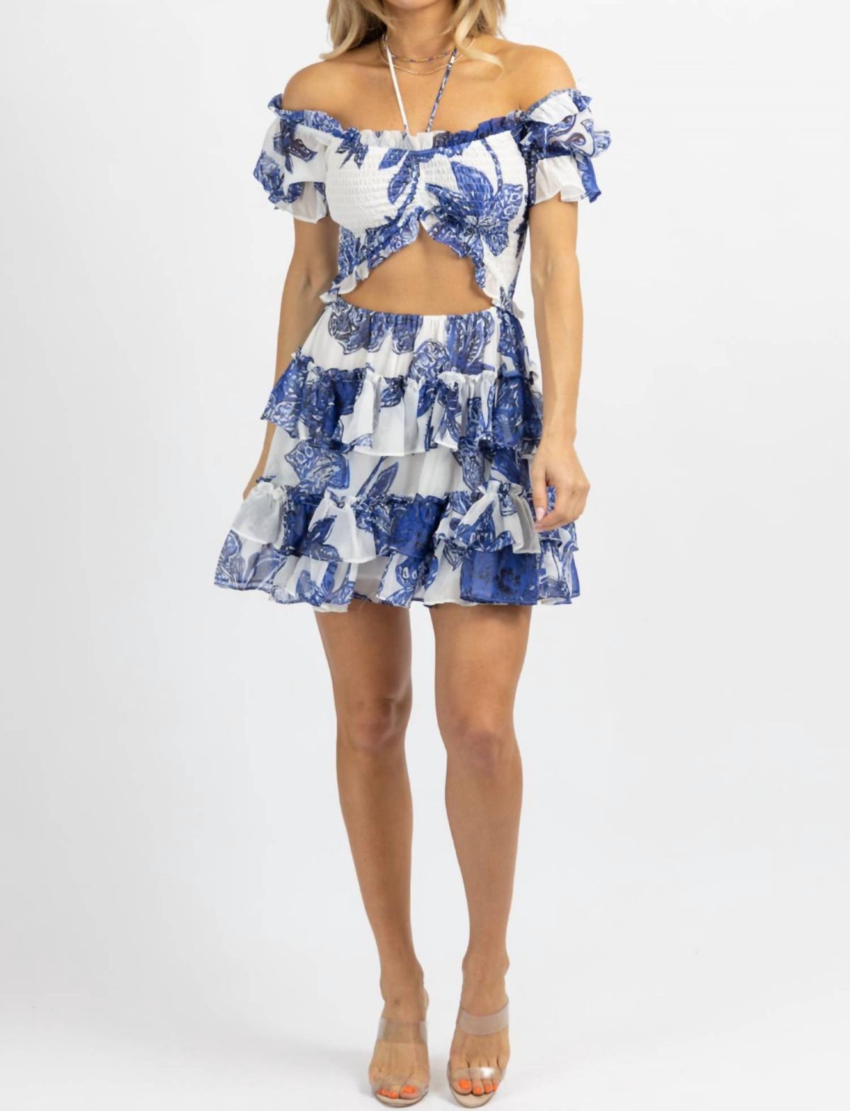 Style 1-2474015764-2696 LUXXEL Size L Floral Blue Cocktail Dress on Queenly