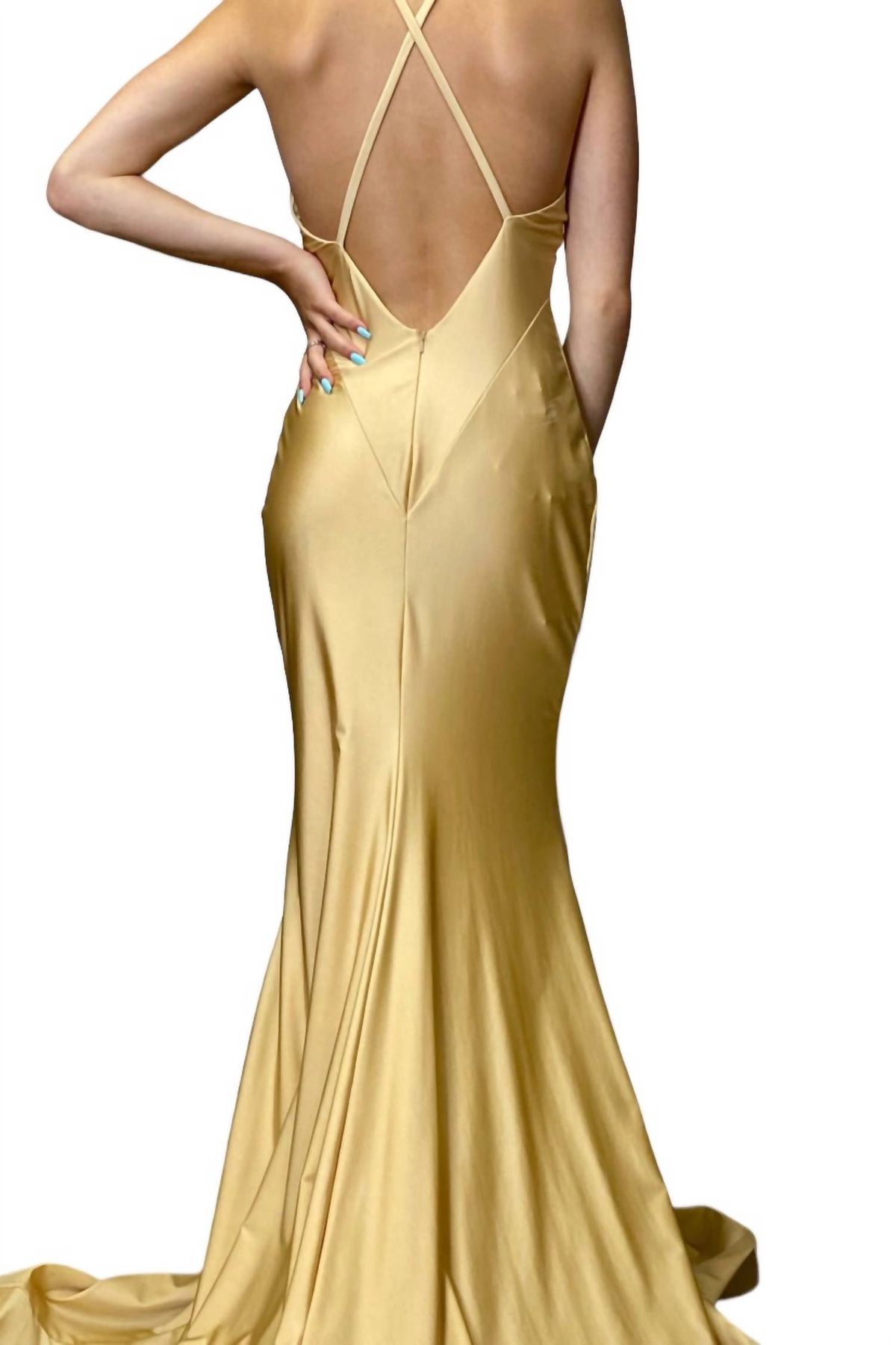 Style 1-2933604049-2901 JESSICA ANGEL Size M Plunge Nude Side Slit Dress on Queenly