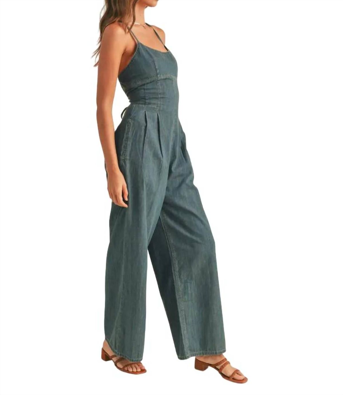 Style 1-29747535-2901 MIOU MUSE Size M Blue Formal Jumpsuit on Queenly
