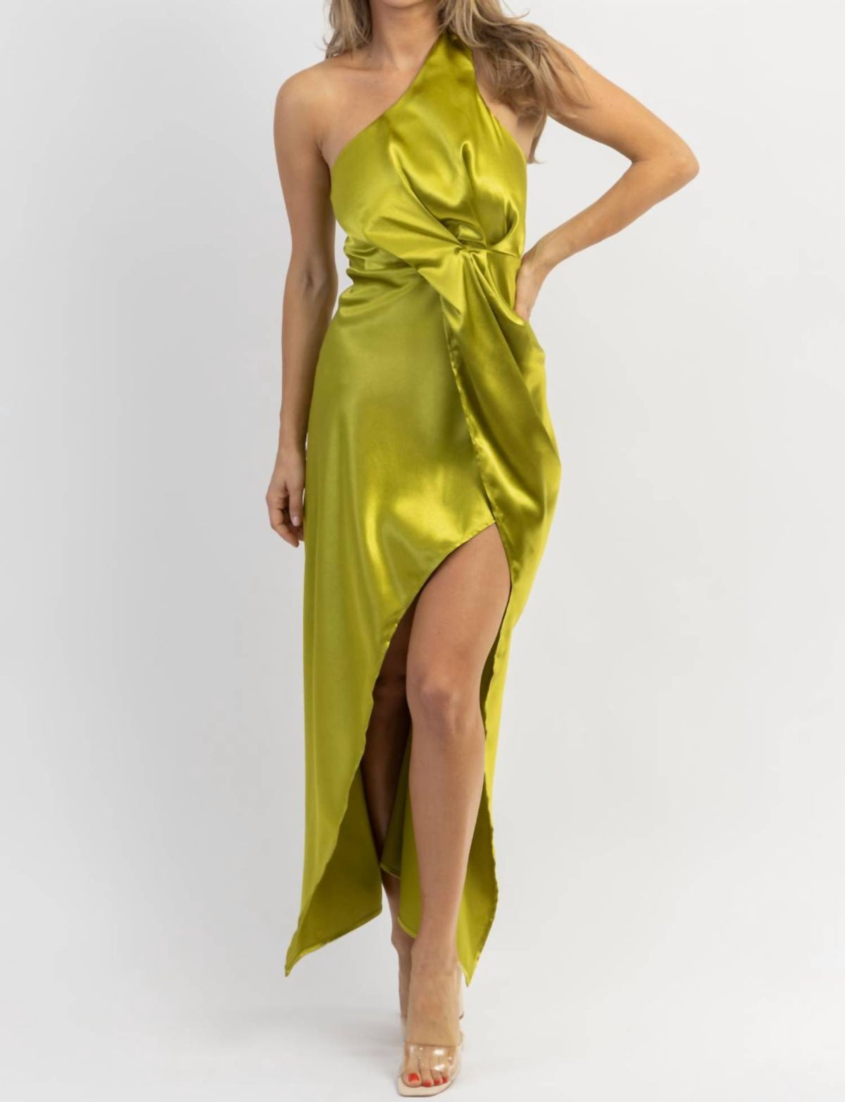 Style 1-3008023288-2696 LENA Size L One Shoulder Green Cocktail Dress on Queenly