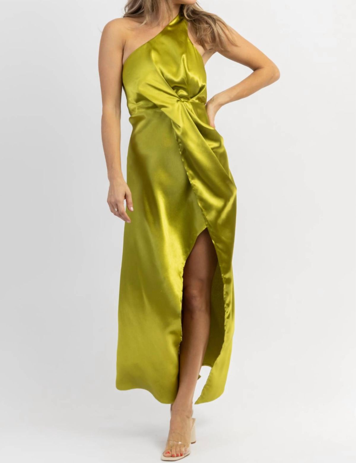 Style 1-3008023288-2696 LENA Size L One Shoulder Green Cocktail Dress on Queenly